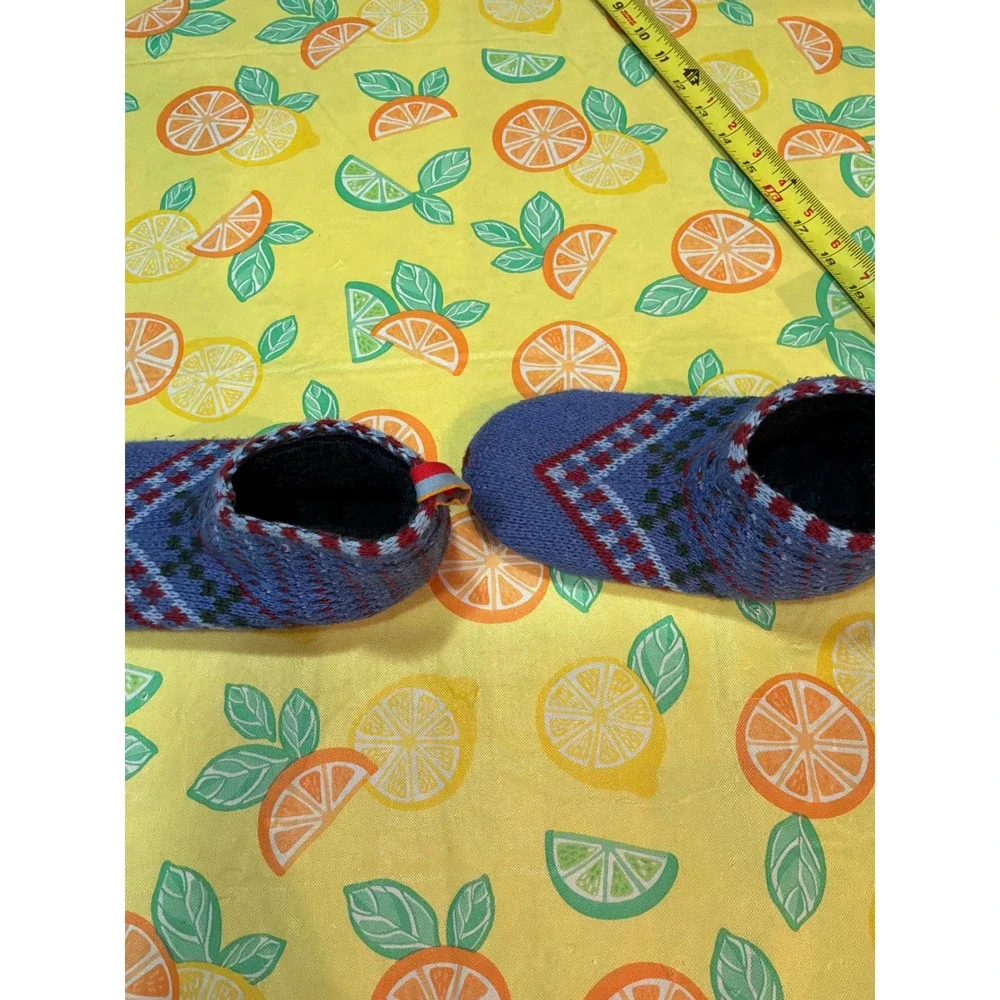Bombas Fair Isle Knit Slipper Socks‎ Youth 11-13 Blue Red cozycore